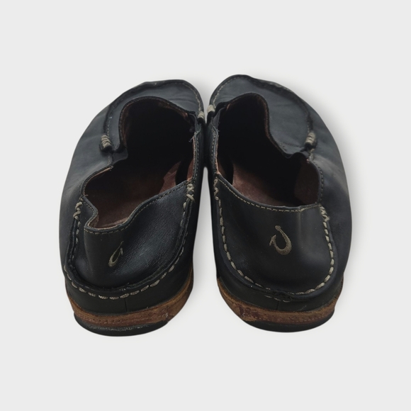 Olukai Moloa Moccasin Shoes Slip On Comfort Black Brown Leather Mens Size 11 - Picture 3 of 8